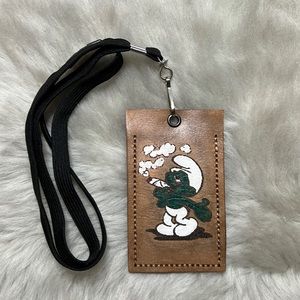 Hand Crafted Brown Leather Funny Cartoon Character Lanyard